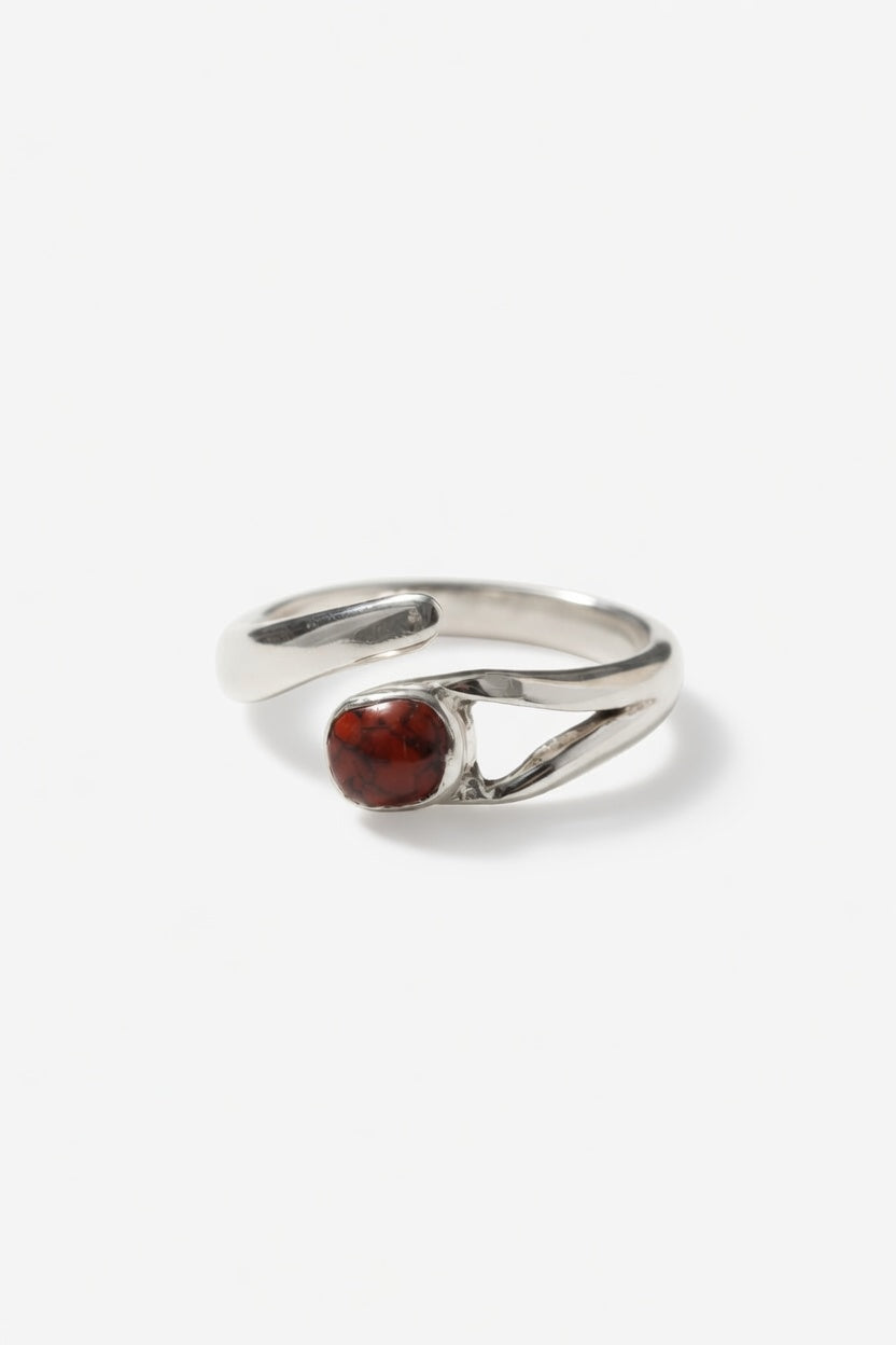 Anel DUÄLIS ajustável em prata de lei 925 com jaspe vermelho natural — MÖHYA Signature