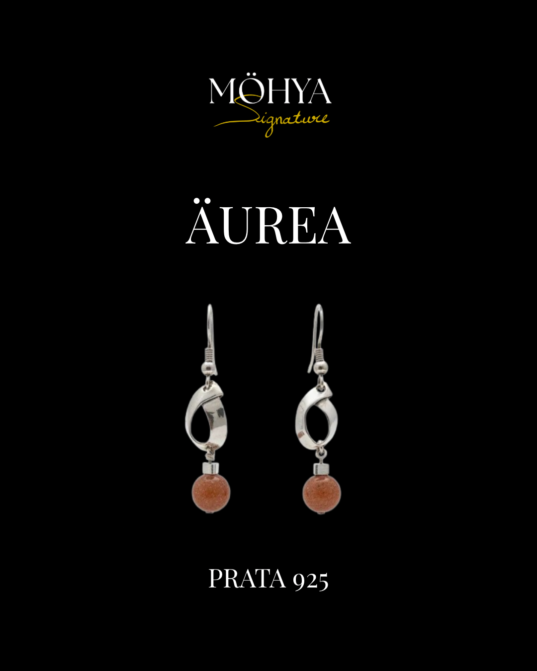 ÄUREA — brincos em prata 925 com pedra do sol | MÖHYA Signature®