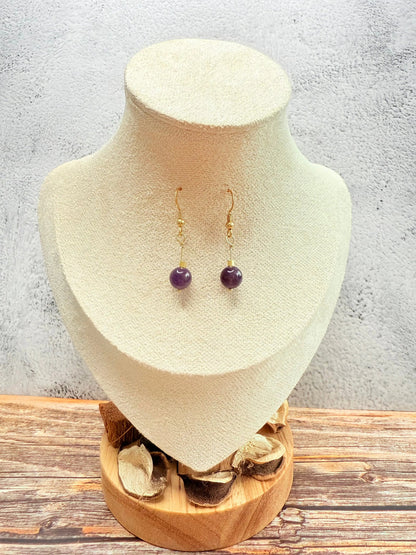 Brincos de ametista do conjunto em prata dourada 925 — MÖHYA Signature