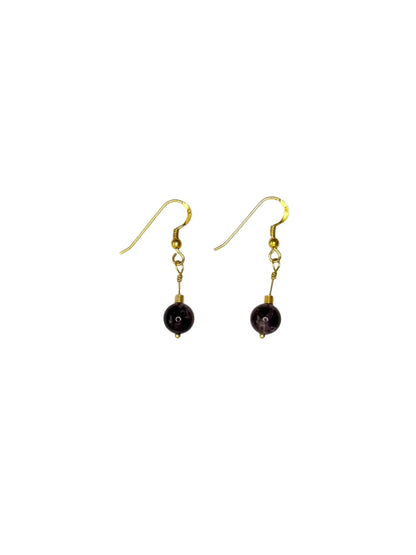 Brincos de gancho dourado com pedra ametista redonda, joias femininas artesanais