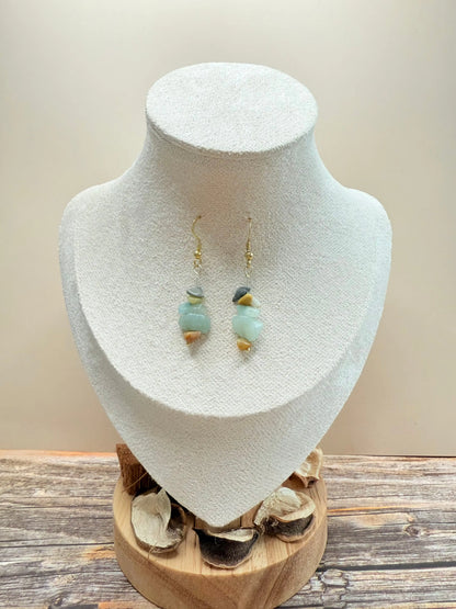 Brincos de amazonite do conjunto em prata dourada — MÖHYA Signature