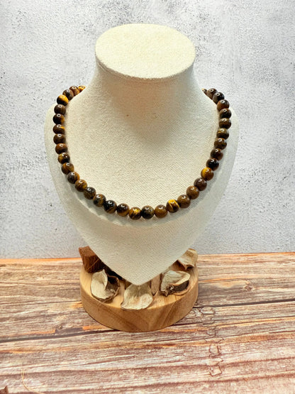 Conjunto de olho de tigre em prata dourada — colar e brincos, MÖHYA Signature