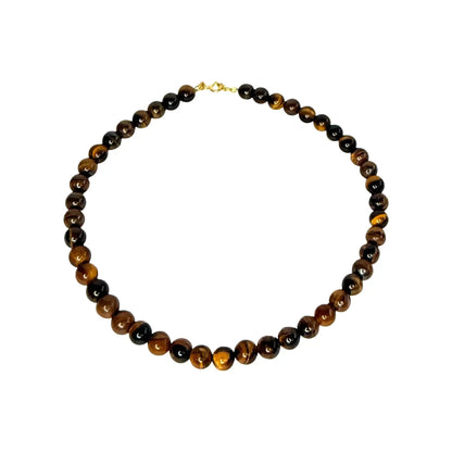 Colar de pedras naturais castanhas com fecho dourado, joia artesanal portuguesa.
