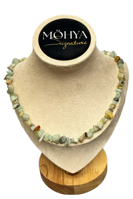 Colar Amazonite – Calma, Comunicação e Prosperidade | Prata Dourada