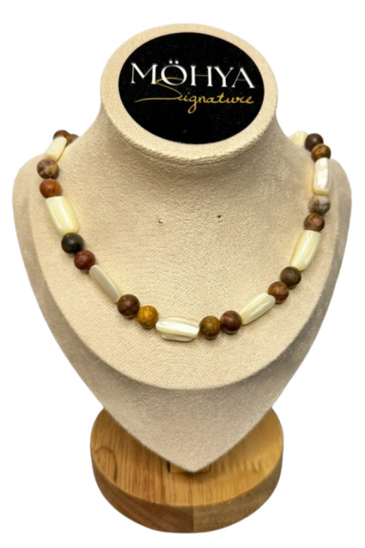 Choker Jaspe Picasso e Madrepérola – Criatividade, Transformação e Harmonia | Prata Dourada