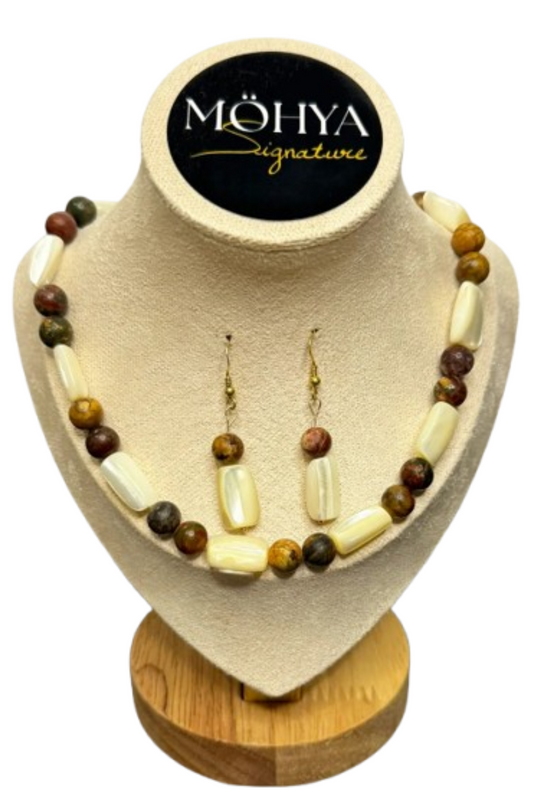 Conjunto Jaspe Picasso e Madrepérola – Criatividade, Transformação e Harmonia - Prata Dourada | Prata Dourada