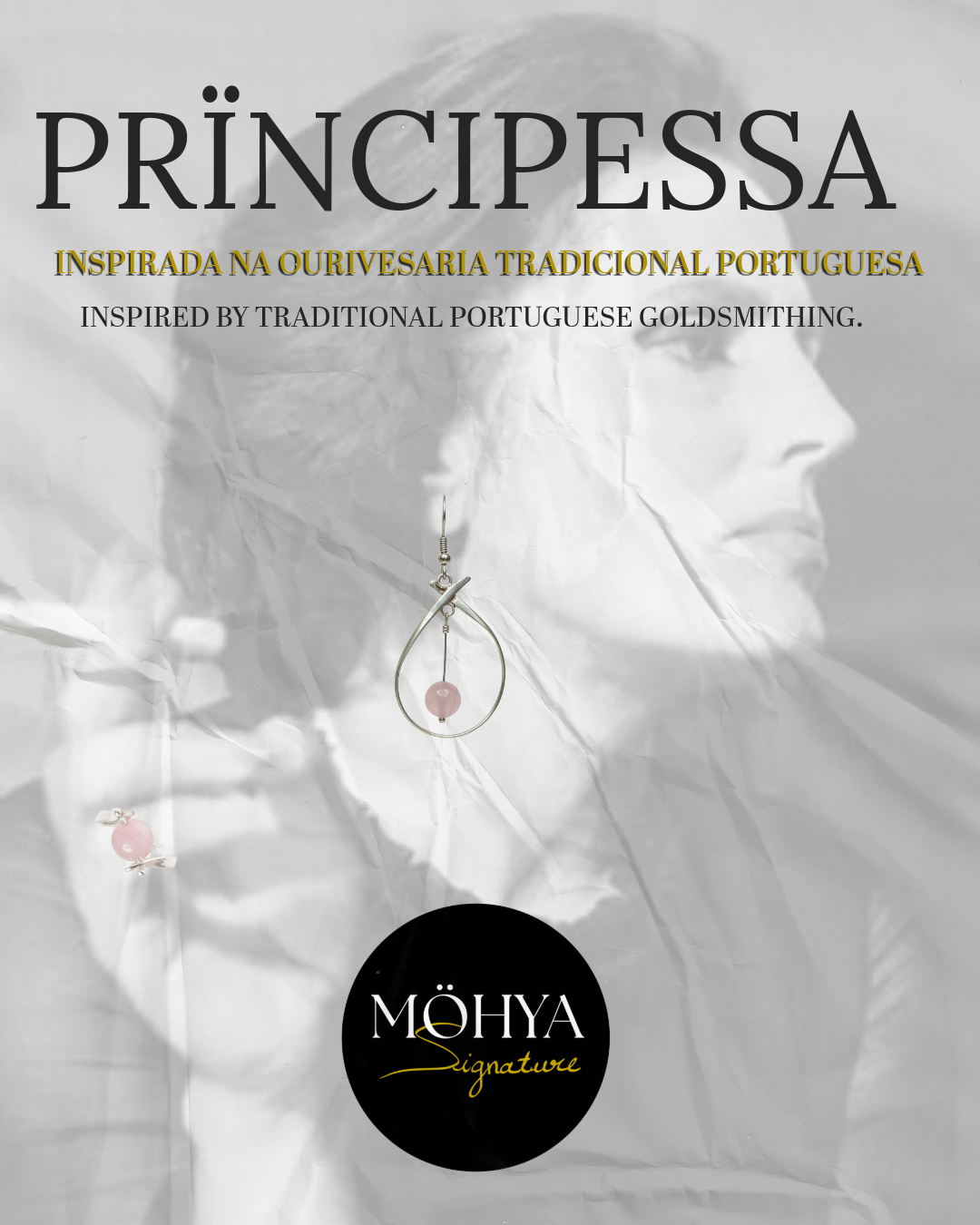 PRÏNCIPESSA — brincos em prata 925 com quartzo-rosa, inspirados na ourivesaria tradicional portuguesa | MÖHYA Signature®