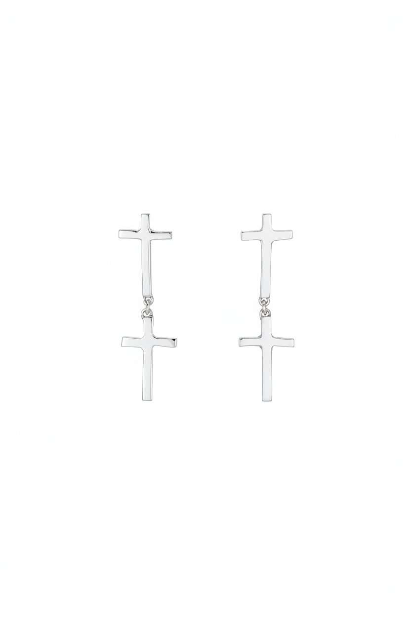 Brincos Cruz Dupla — Fundo Branco